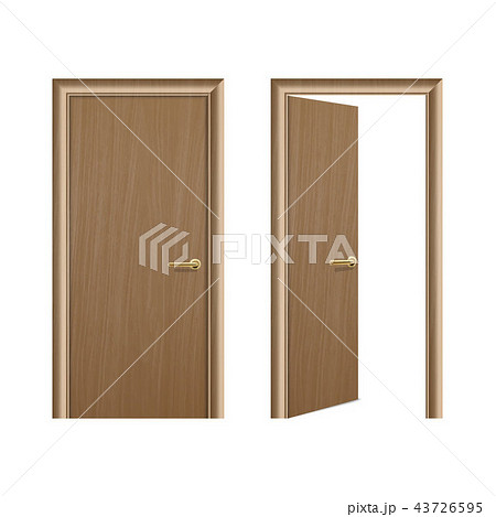 Vector realistic different opened and closed brown wooden door icon set closeup isolated on white Vector realistic different opened and closed brown wooden door icon set closeup isolated on white 43726595