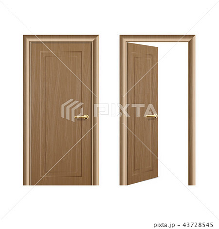 Vector realistic different opened and closed brown wooden door icon set closeup isolated on white Vector realistic different opened and closed brown wooden door icon set closeup isolated on white 43728545