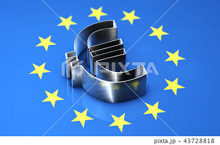 Shiny metal euro symbol and european union flag 43728818