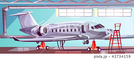 Vector cartoon gray airlinerin aviation hangar. 43734159