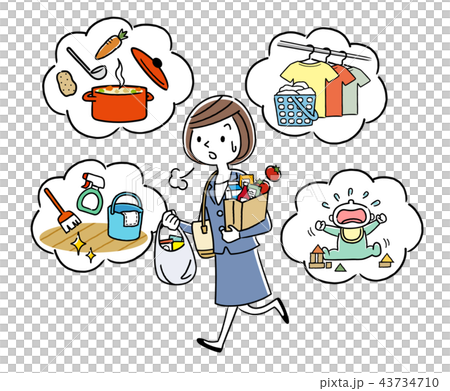 イラスト素材：働きながら家事をする主婦 43734710