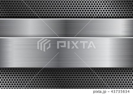 Metal background with perforation and brushed steel plate 43735634