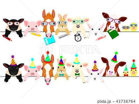 かわいい動物の子供たちのボーダーセット 学校 パーティーのイラスト素材 43736764 Pixta