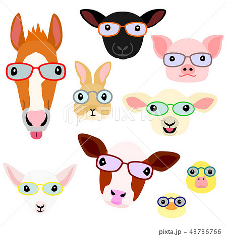 かわいい動物の子供たちの顔セット 眼鏡のイラスト素材