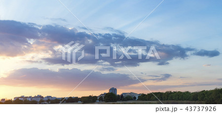 The beautiful sunset over the trees and sky gold sunset with natural sunlight against the backdrop 43737926