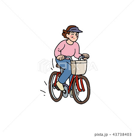 自転車に乗るおばさんのイラスト素材