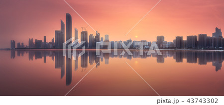 Panorama view of Abu Dhabi Skyline at sunset, UAE 43743302