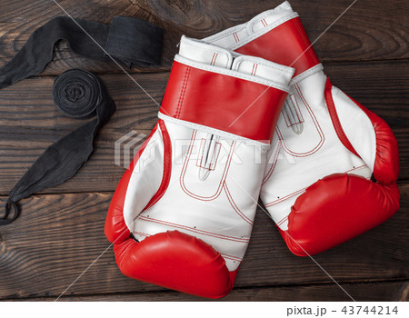 pair of red leather boxing gloves pair of red leather boxing gloves 43744214