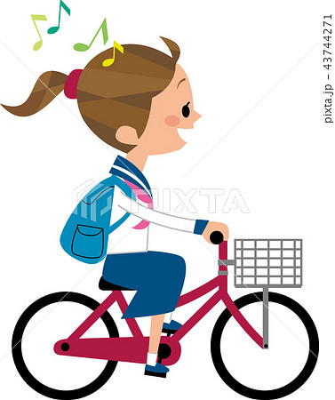 自転車通学する女子学生のイラスト素材