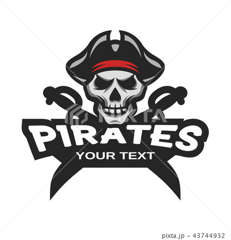 Pirate Skull and crossed sabers emblem. 43744932