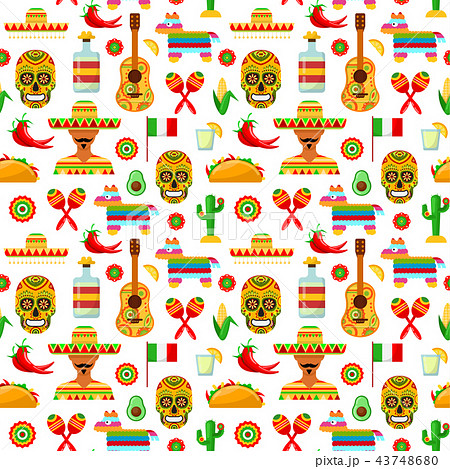 Pattern With Traditional Mexican Attributesのイラスト素材 43748680 Pixta