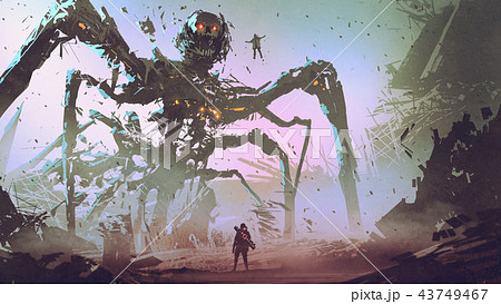 Facing The Giant Spider Robotのイラスト素材