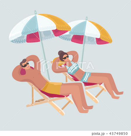A young guy and a girl on the beach umbrella A young guy and a girl on the beach umbrella 43749850