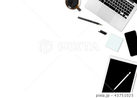 Office table with computer, tablet, mobile phone. Office table with computer, tablet, mobile phone. 43751025