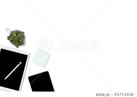 Office table with computer, tablet, mobile phone. Office table with computer, tablet, mobile phone. 43751026