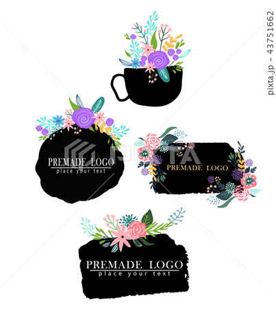 Hand drawn cute floral logo template 43751662