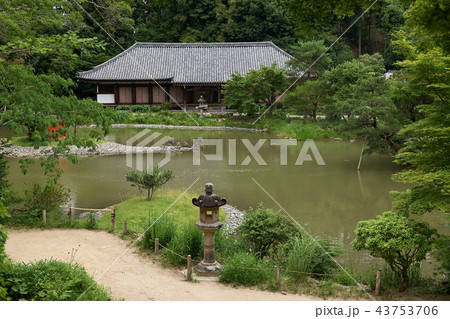 此岸から浄瑠璃寺本堂を望む、京都府木津川市 此岸から浄瑠璃寺本堂を望む、京都府木津川市 43753706