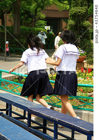 セーラー服を着て歩く女子学生の写真素材