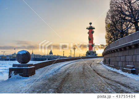 Rostral column on Vasilievsky island at sunset Rostral column on Vasilievsky island at sunset 43755434