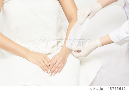 Sugar hair removal woman body. Wax epilation spa  43755612