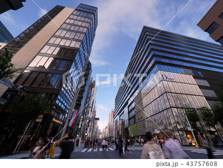 日本の東京都市景観 銀座六丁目などの街並みを望む(歩行者天国) 日本の東京都市景観 銀座六丁目などの街並みを望む(歩行者天国) 43757608