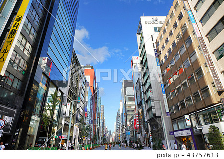 日本の東京都市景観　銀座八丁目などの街並みを望む（歩行者天国） 43757613