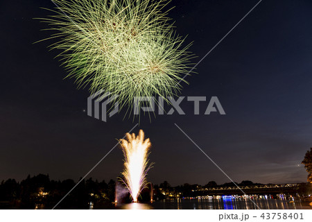 Fireworks on the river in summer evening 43758401