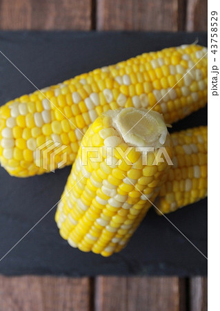 甘くて美味しい北海道産の茹でた朝採れトウモロコシ 43758529