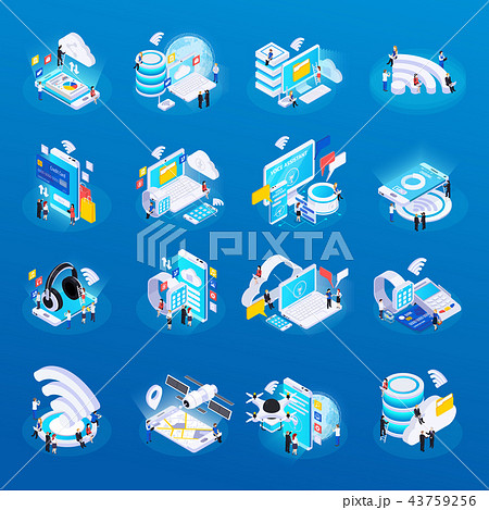 Wireless Technology Isometric Icons Wireless Technology Isometric Icons 43759256