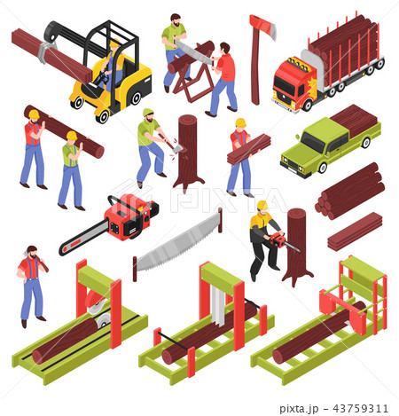 Lumberjack Isometric Icons Set Lumberjack Isometric Icons Set 43759311