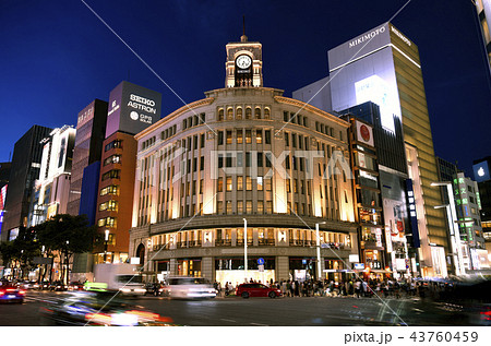 日本の東京都市景観 銀座の街並みを望む 夜景 の写真素材 日本の東京都市景観 銀座の街並みを望む 夜景 の写真素材