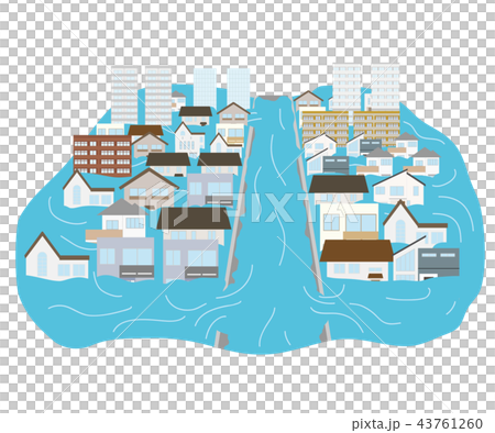 河川が決壊して浸水する街 河川が決壊して浸水する街 43761260