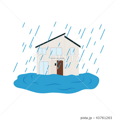 大雨で浸水している家のイラスト素材