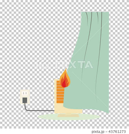 カーテンがストーブに掛かって出火したイラスト 43761273