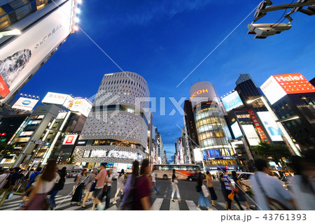 日本の東京都市景観　銀座の街並みを望む（夜景） 43761393