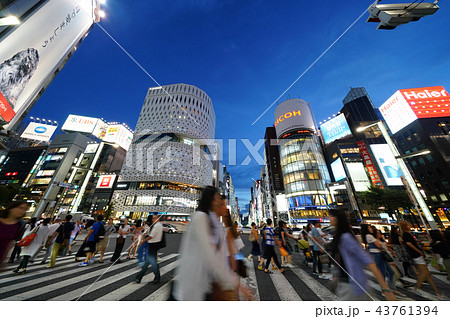 日本の東京都市景観　銀座の街並みを望む（夜景） 43761394