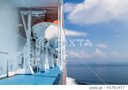 Cruise ship emergency safety rescue boat on deck 43761457