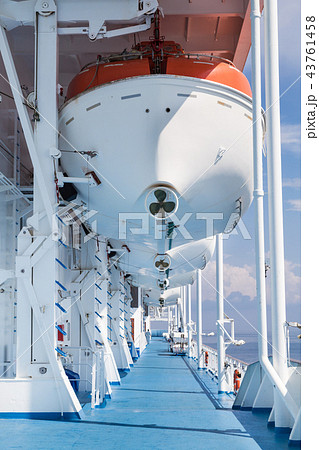 Cruise ship emergency safety rescue boat on deck Cruise ship emergency safety rescue boat on deck 43761458