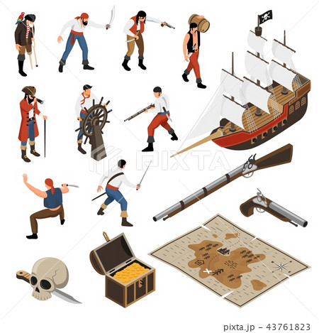 Pirates Isometric Icons Set 43761823