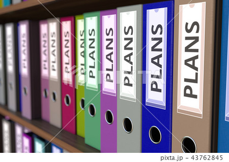 Office binders with PLANS inscription. 3D rendering Office binders with PLANS inscription. 3D rendering 43762845