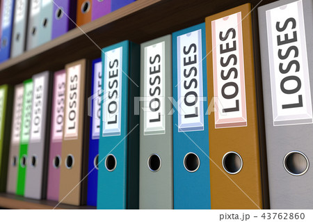 Office binders with LOSSES inscription. 3D rendering Office binders with LOSSES inscription. 3D rendering 43762860