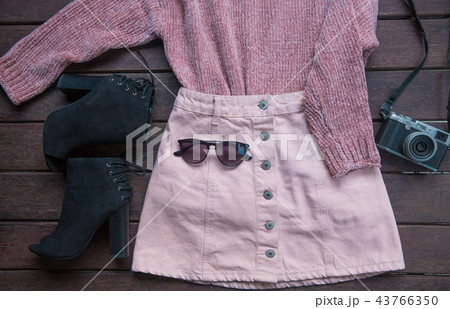 Autumn female outfit. Set of clothes, accessories Autumn female outfit. Set of clothes, accessories 43766350