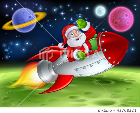 Santa in Space Rocket Cartoon Illustration 43768221