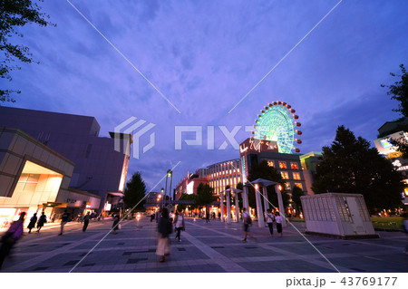 日本の横浜都市景観　地下鉄　センター北駅前の街並みを望む（モザイクモール港北　都築阪急など） 43769177