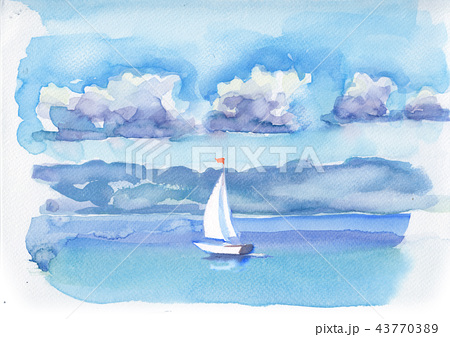 Sailing Yacht In Sea In Watercolor Styleのイラスト素材