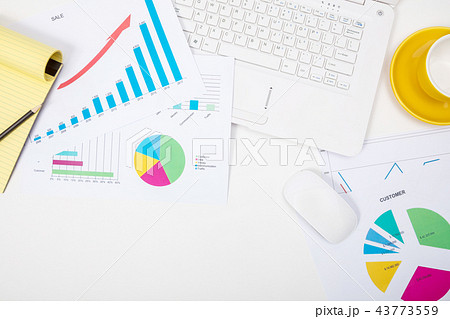 Modern office workplace with notebook, reports Modern office workplace with notebook, reports 43773559