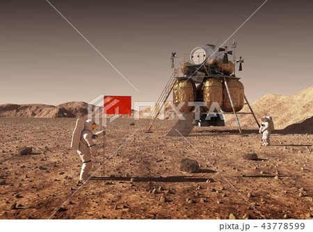 Astronauts Set An Chinese Flag On The Planet Mars 43778599