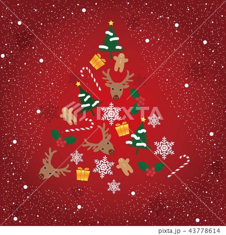 ツリーの形にまとめたクリスマスアイコンのイラストのイラスト素材