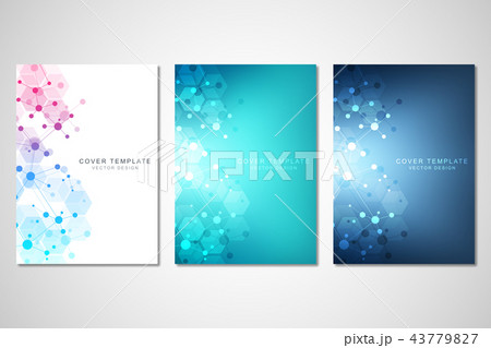 Vector template for brochure or cover with molecular structure background and connected lines and 43779827
