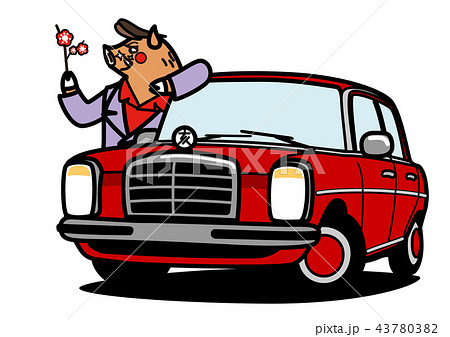 2019年年賀状素材　亥と自動車　男性 43780382